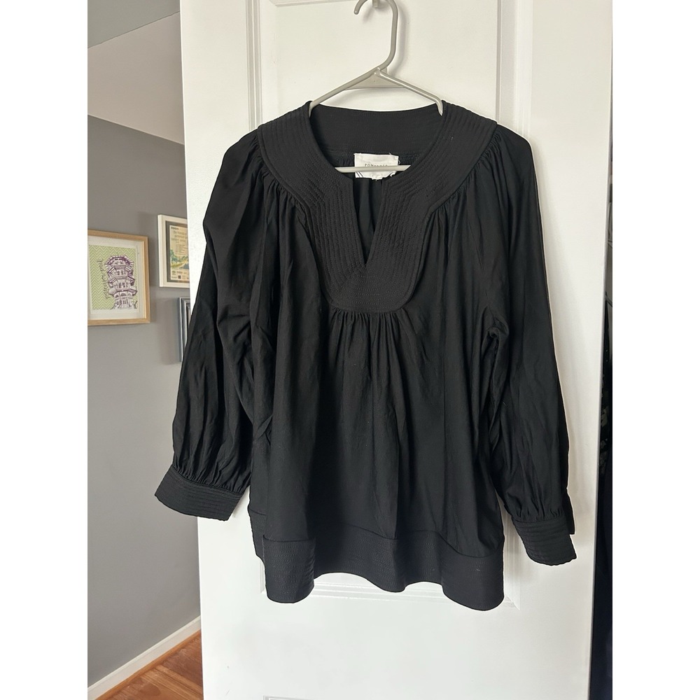 Pomander Place Tuckernuck Black Koa Long Sleeve Notched Neckline Blouse Size XL